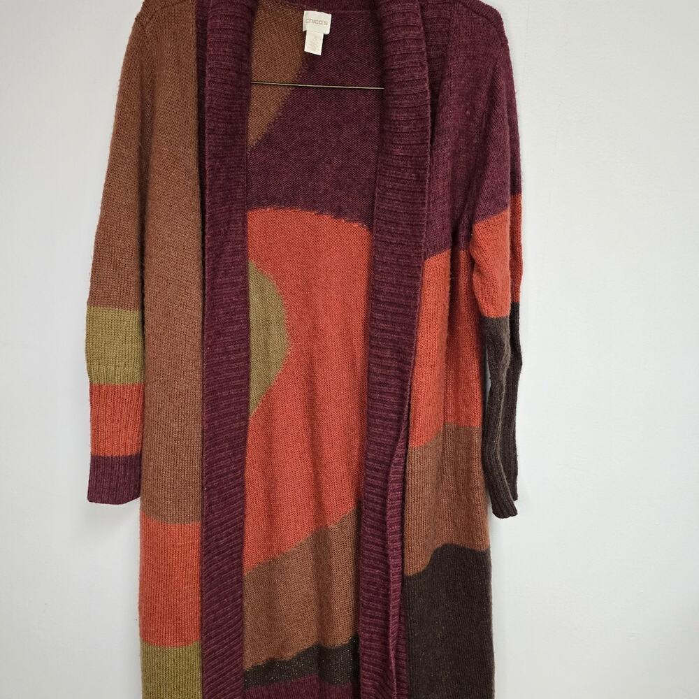 Chico's Biana Geo colorblock sweater cardigan duster sz 3, XL size 16